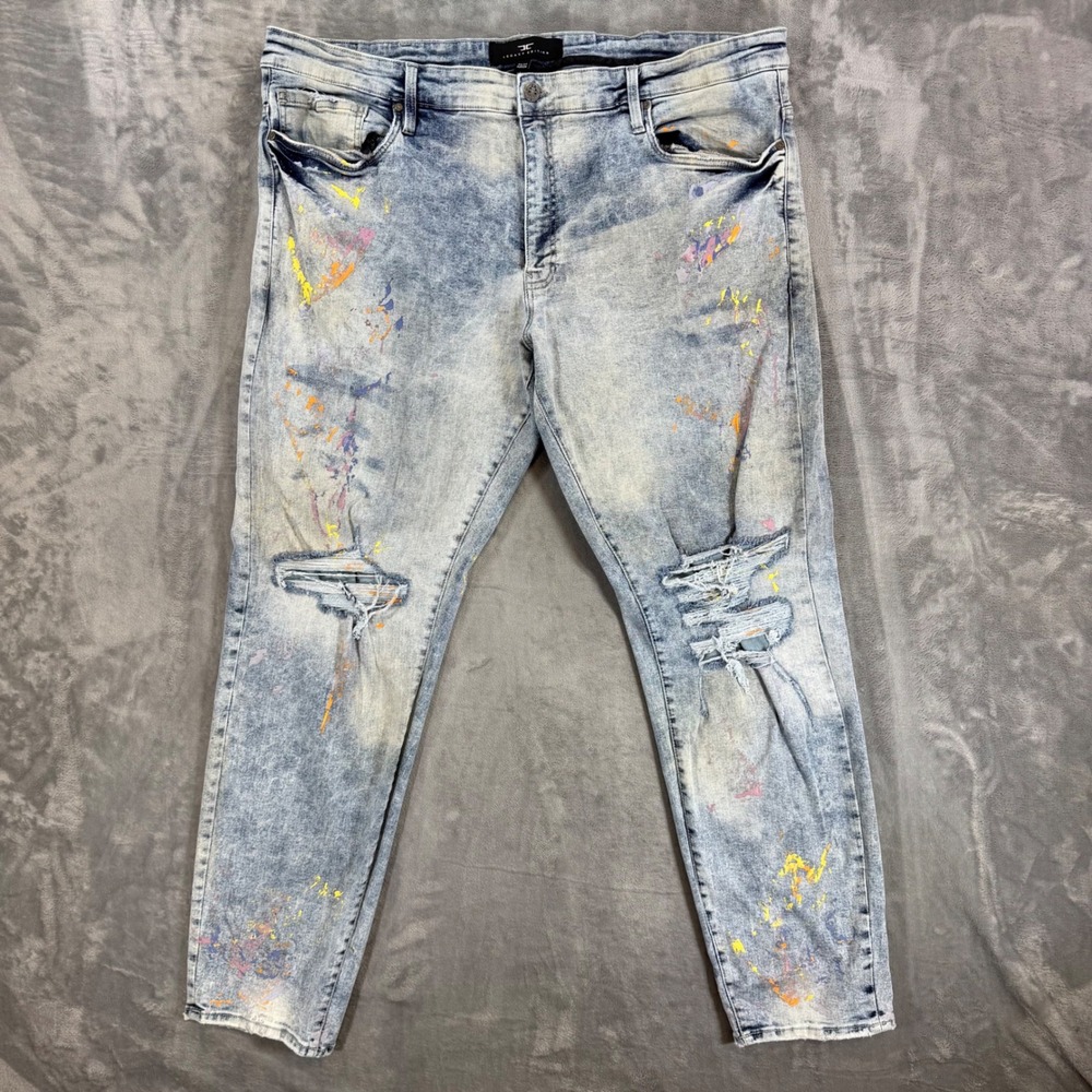 Jordan Craig Aaron Legacy Edition Jeans Mens 44x34 Light Blue Distressed Paint